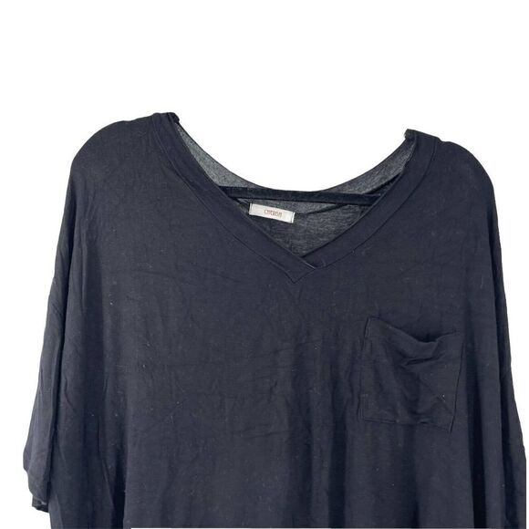 Black Relaxed Fit Deep V Neck Pocket T-Shirt Womens Size M Relaxed Basic Cherish - Picture 3 of 7